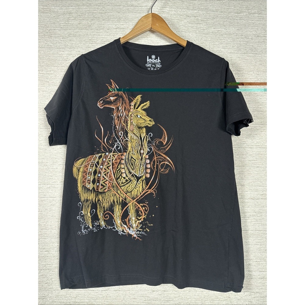Looch Peru XL Llama Alpaca Graphic T Shirt Black Tribal Boho Artisan Cotton
